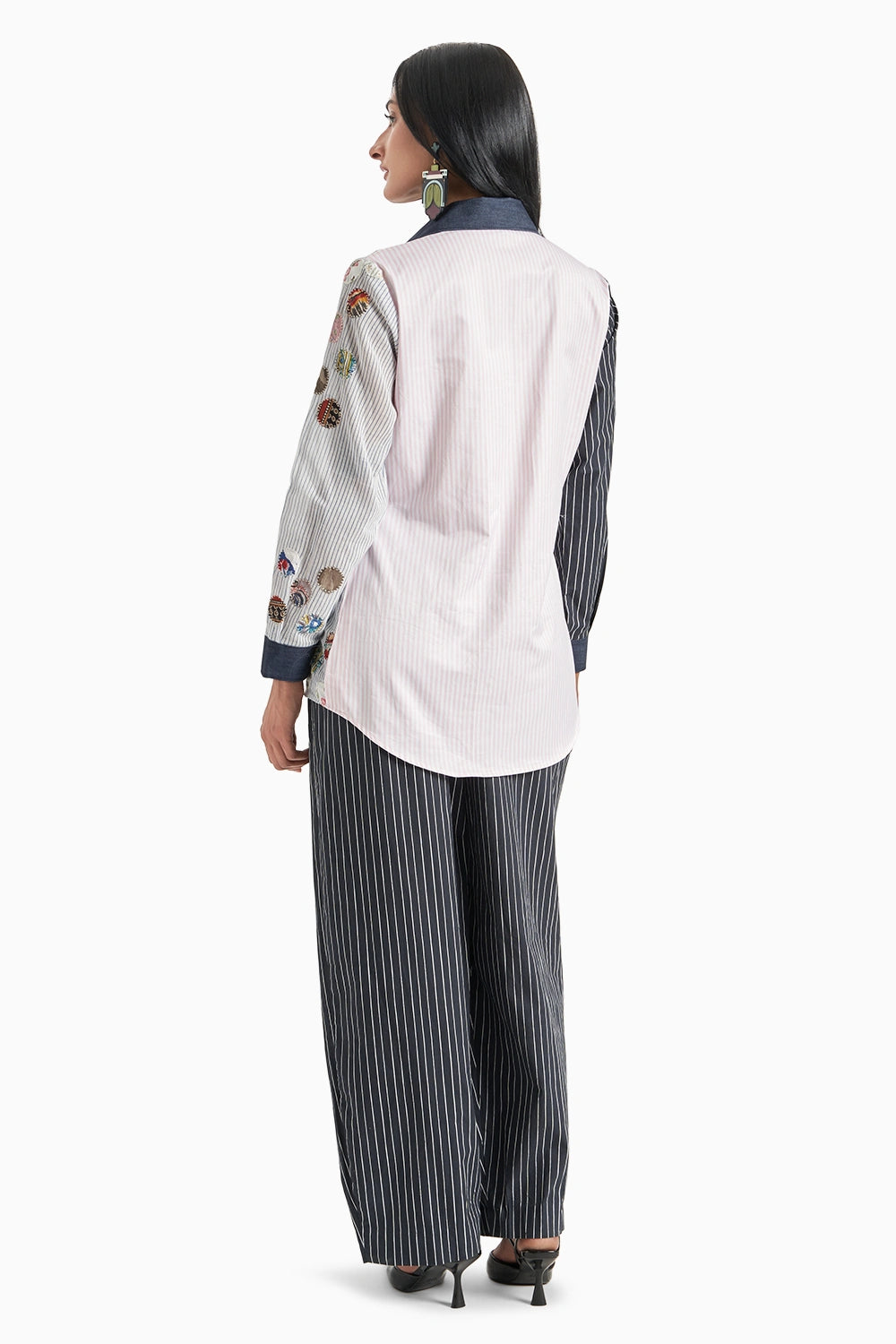 Black Stripes Shirt with Blue Stripes with Patches Set