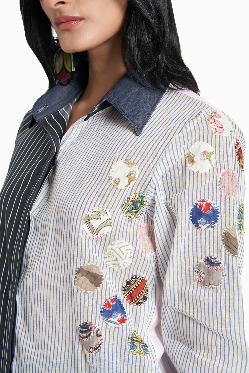 Black Stripes Shirt with Blue Stripes with Patches Set