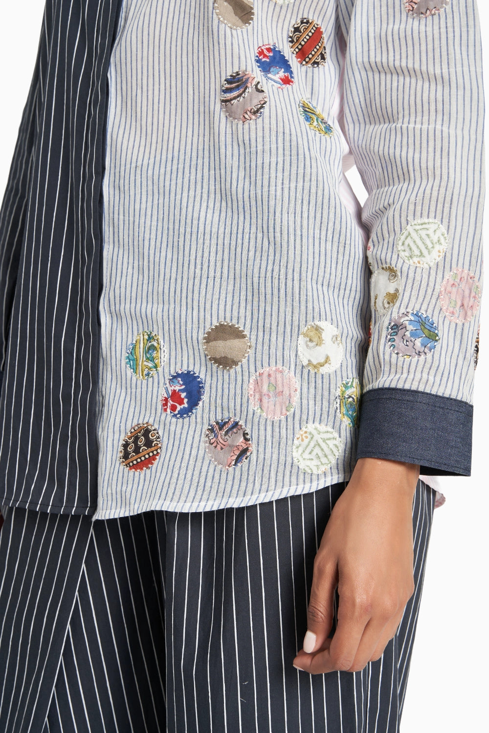 Black Stripes Shirt with Blue Stripes with Patches Set
