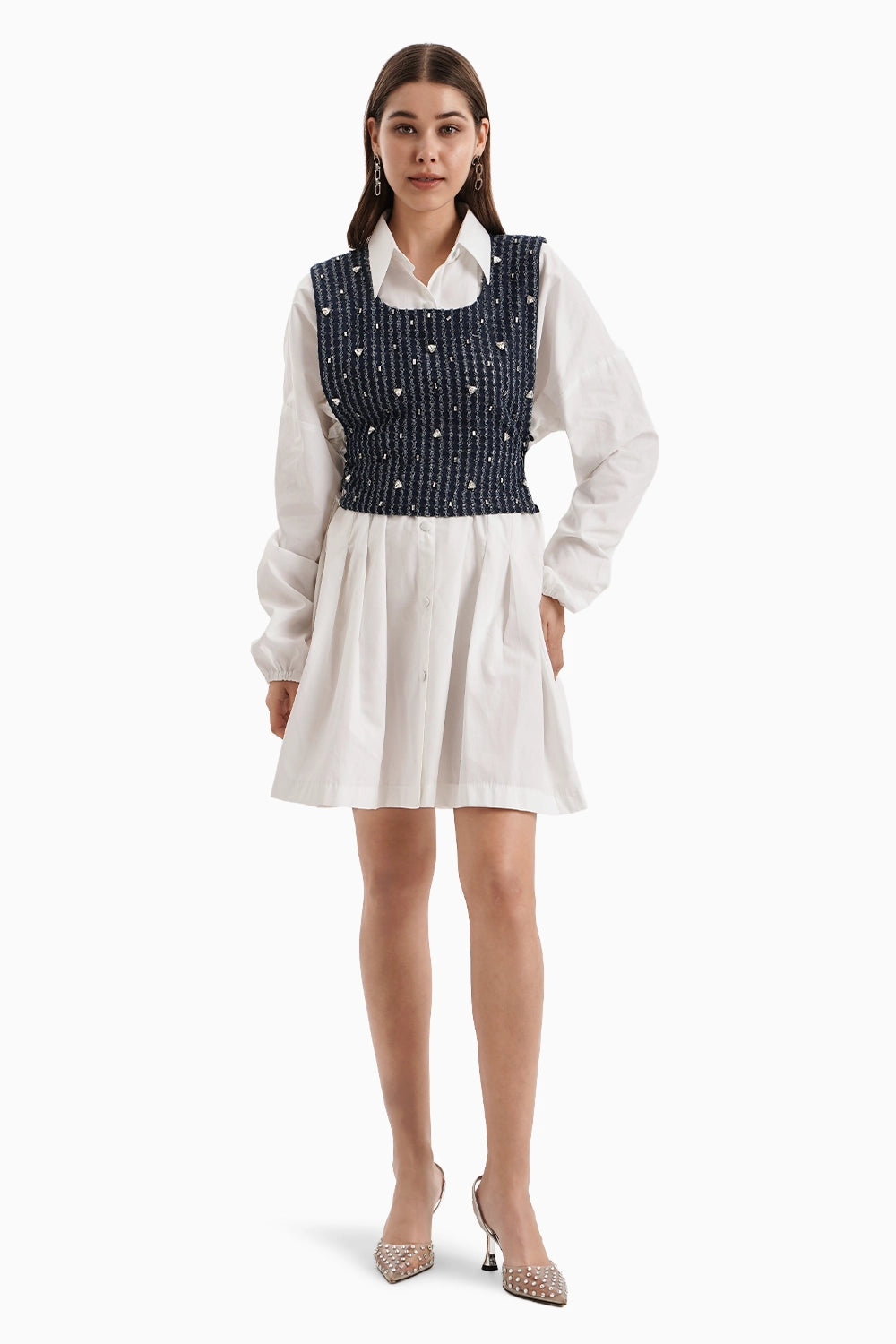 Dark Denim Bib With White Shirt Dress