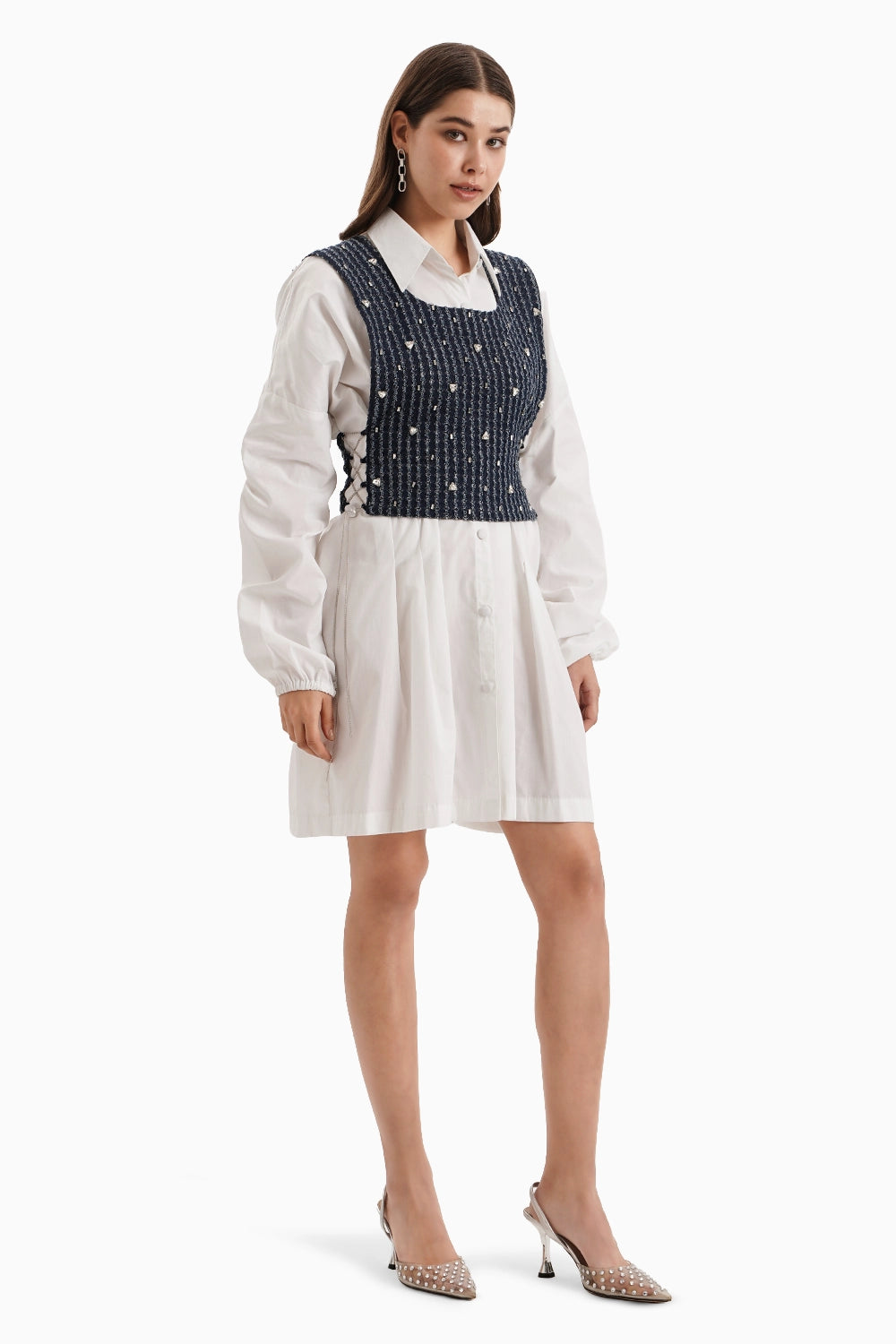 Dark Denim Bib With White Shirt Dress