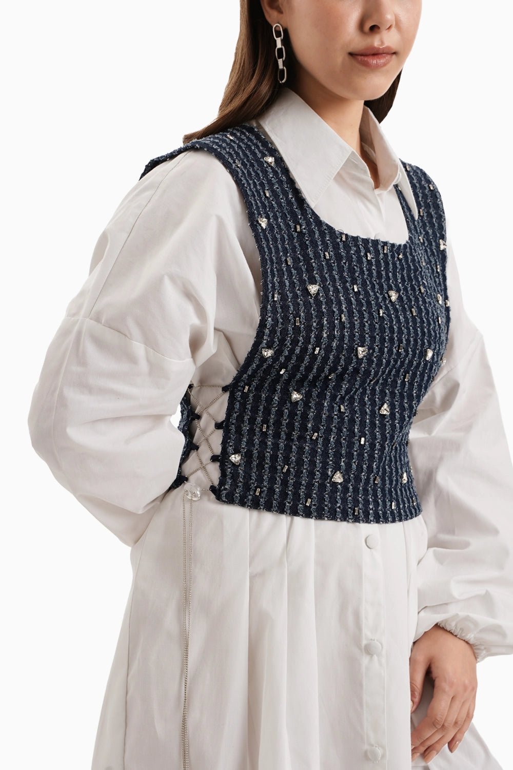 Dark Denim Bib With White Shirt Dress