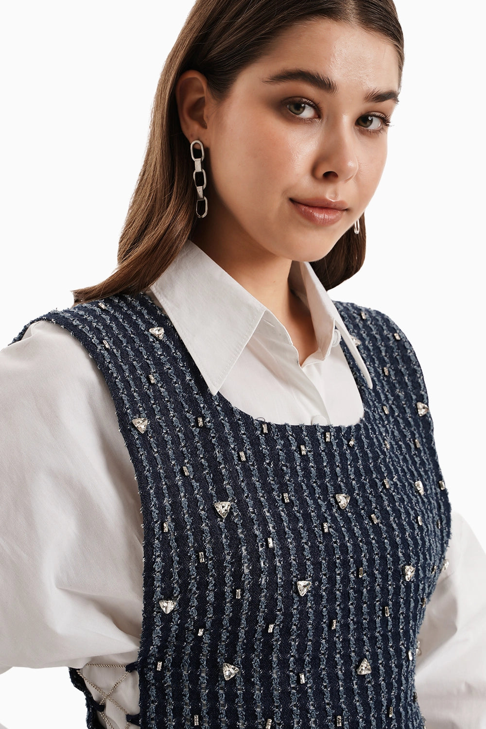 Dark Denim Bib With White Shirt Dress