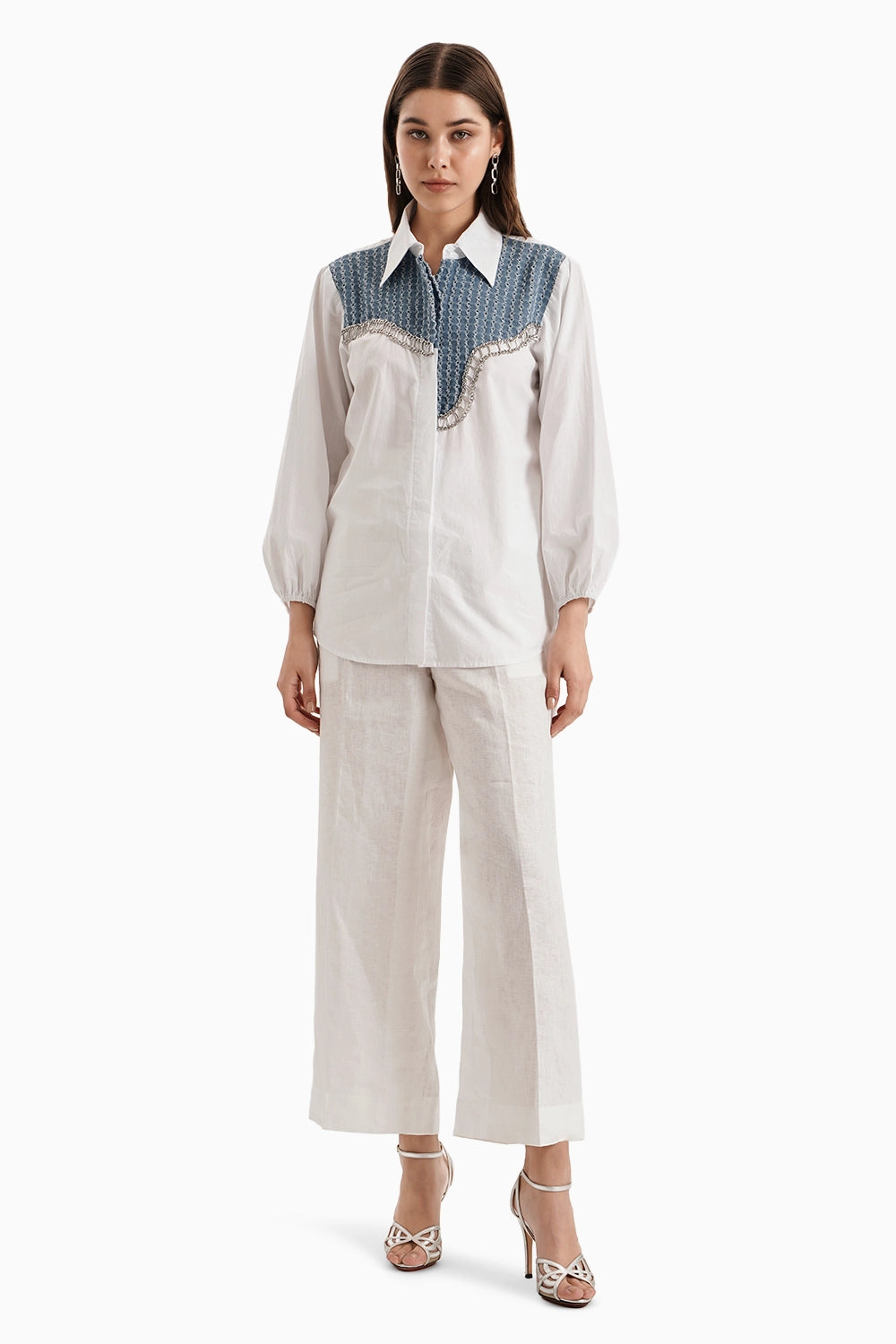 Cotton Medium White Curve Panel Shirt Set