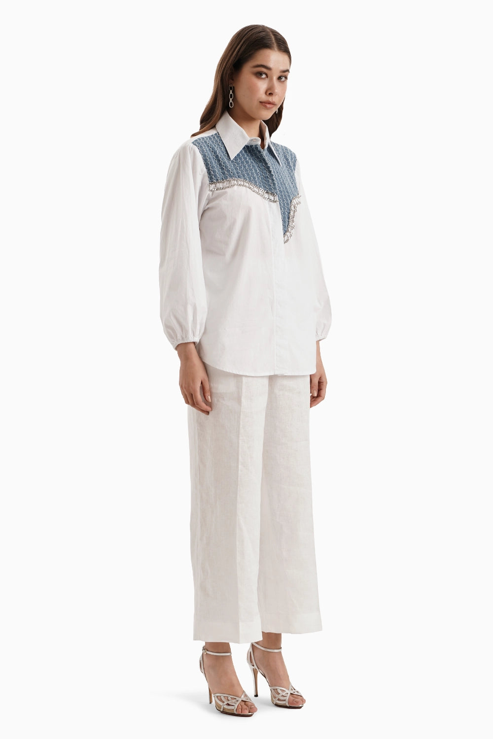 Cotton Medium White Curve Panel Shirt Set