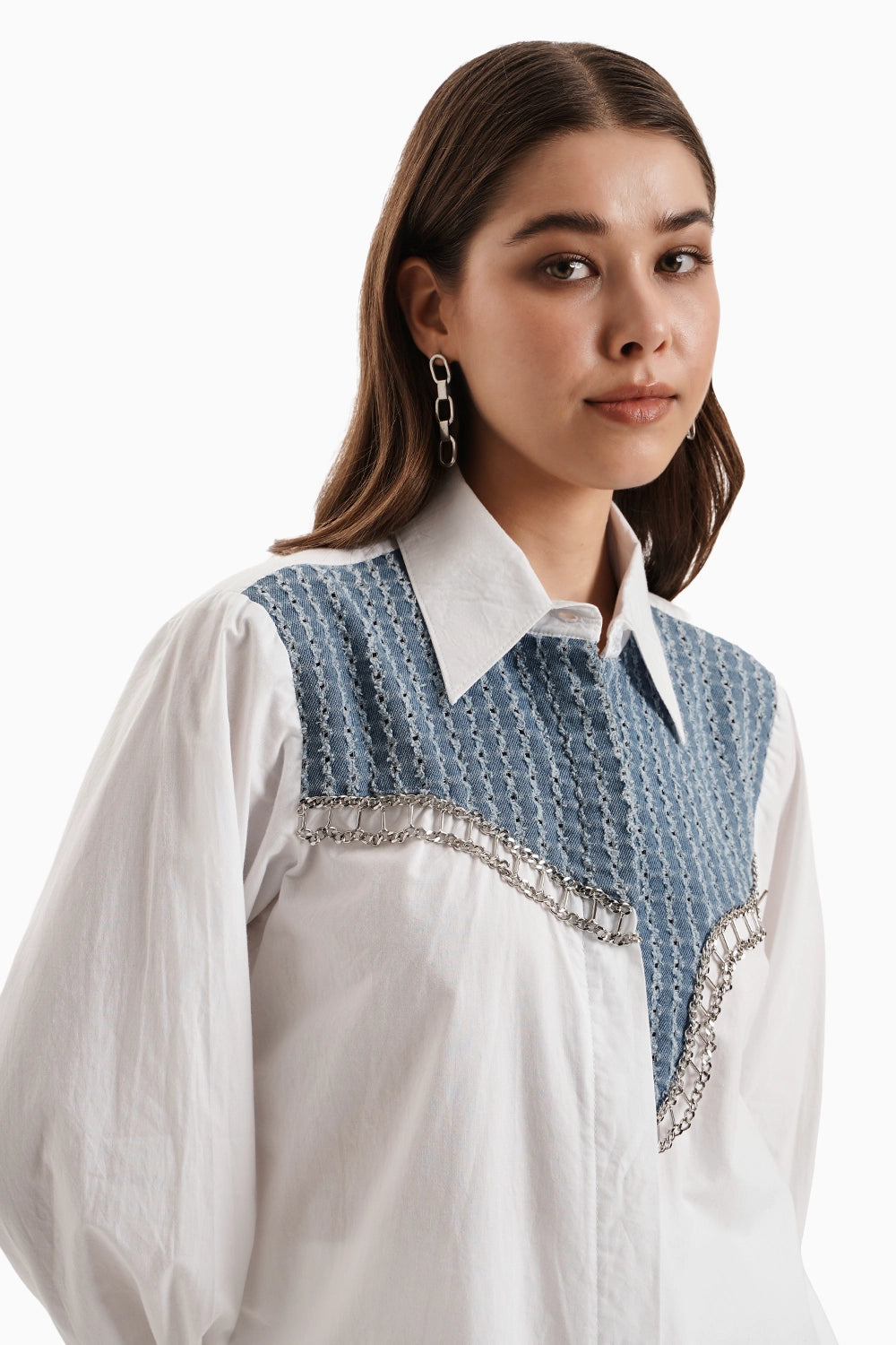Cotton Medium White Curve Panel Shirt Set