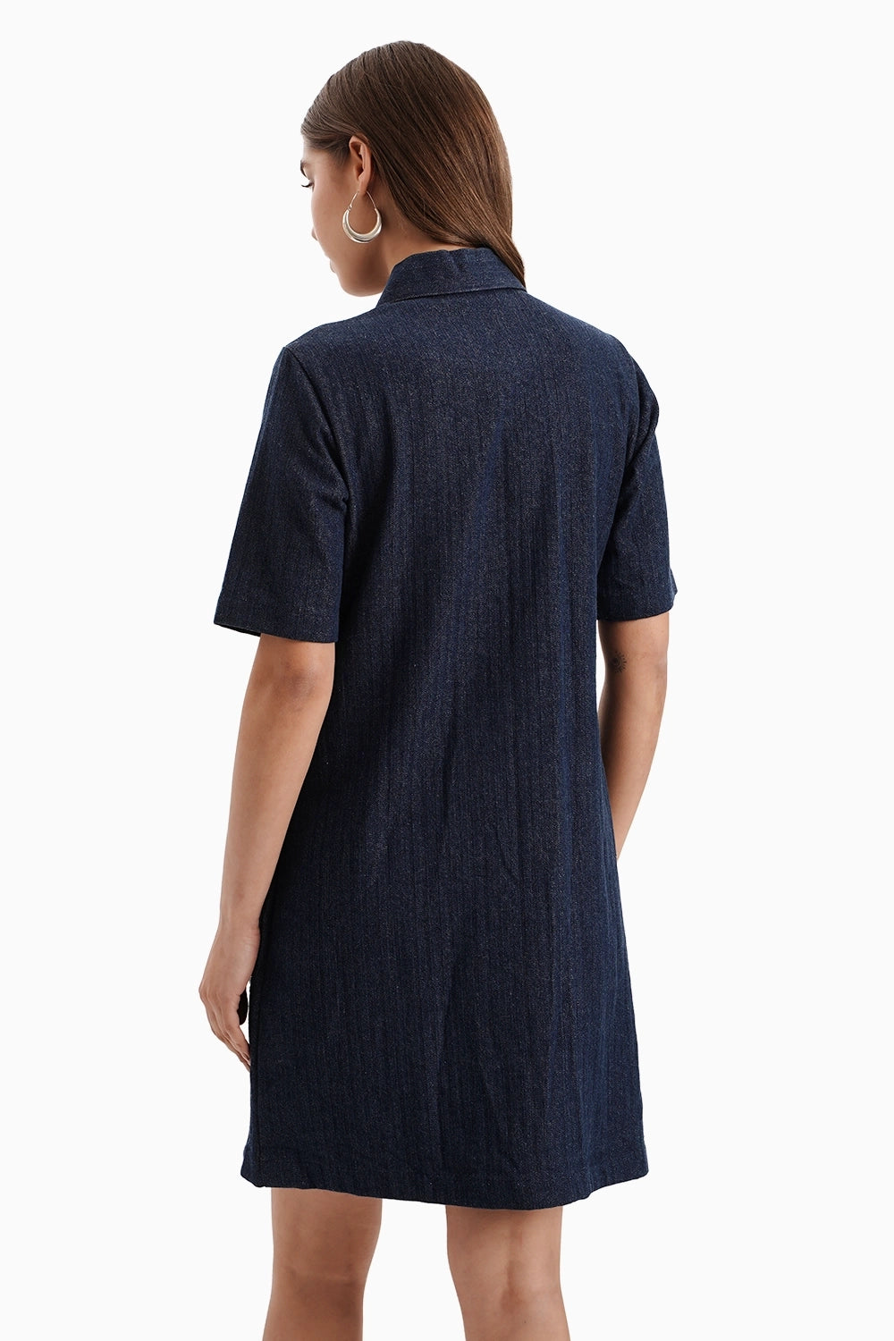 Dark Herringbone Denim Flower Dress