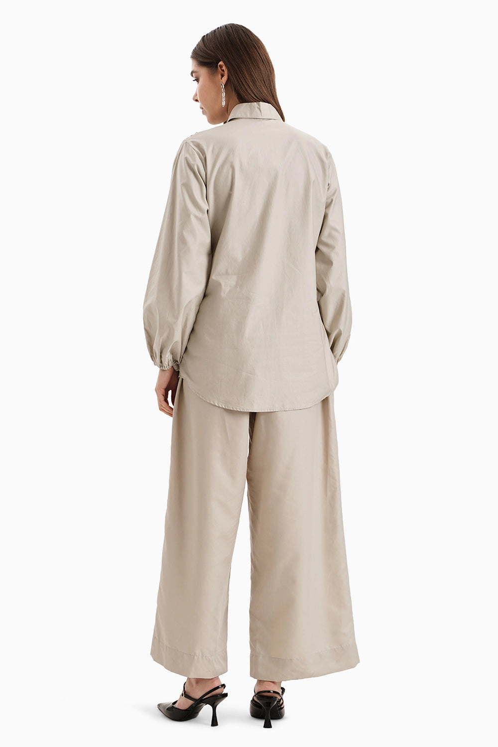 Taupe Black Curve Panel Shirt Set