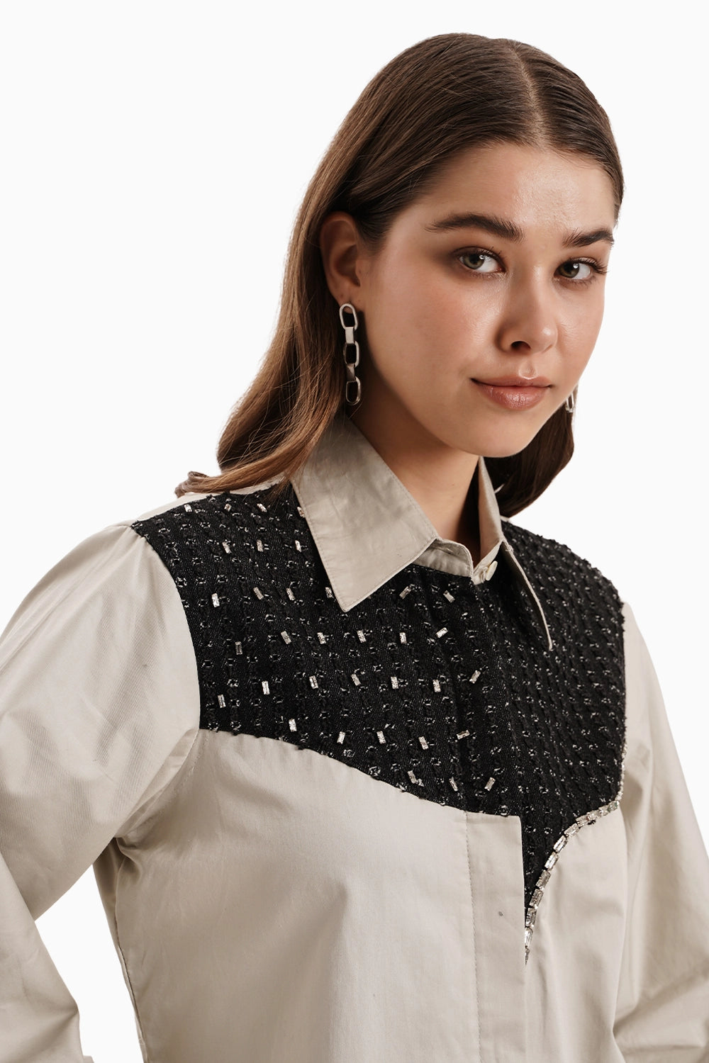 Taupe Black Curve Panel Shirt Set