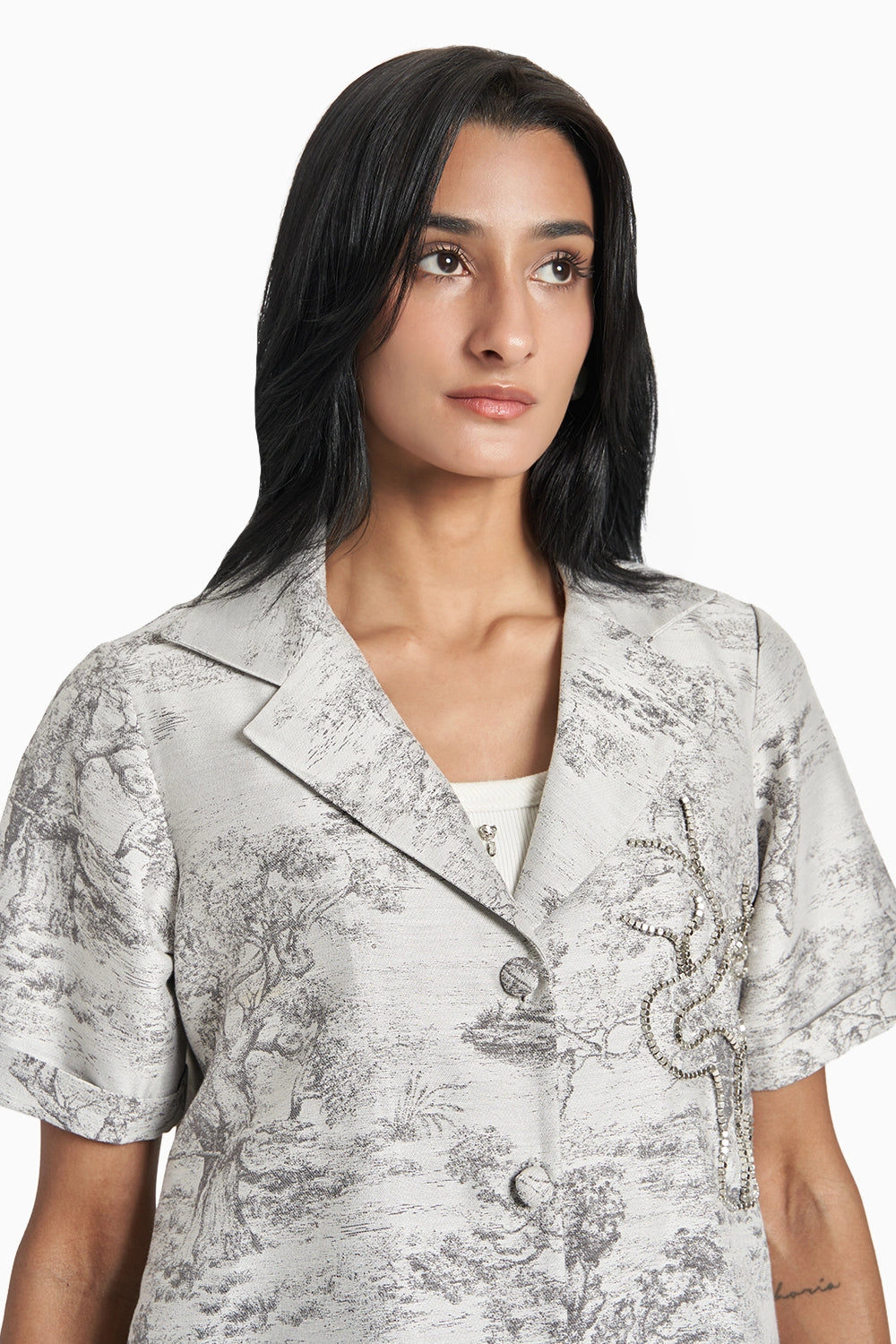 Grey Silk Jacquard Blazer Set
