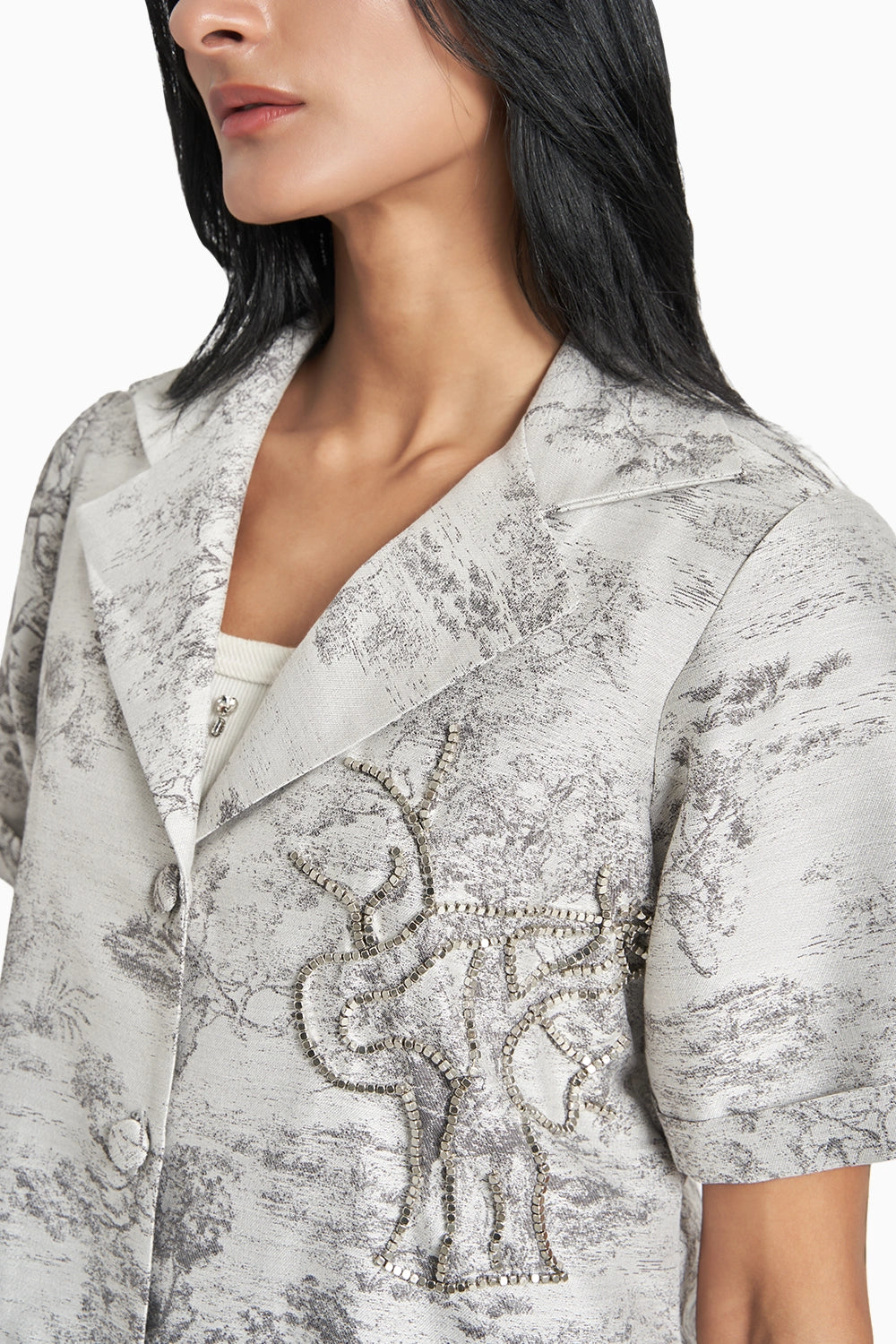 Grey Silk Jacquard Blazer Set