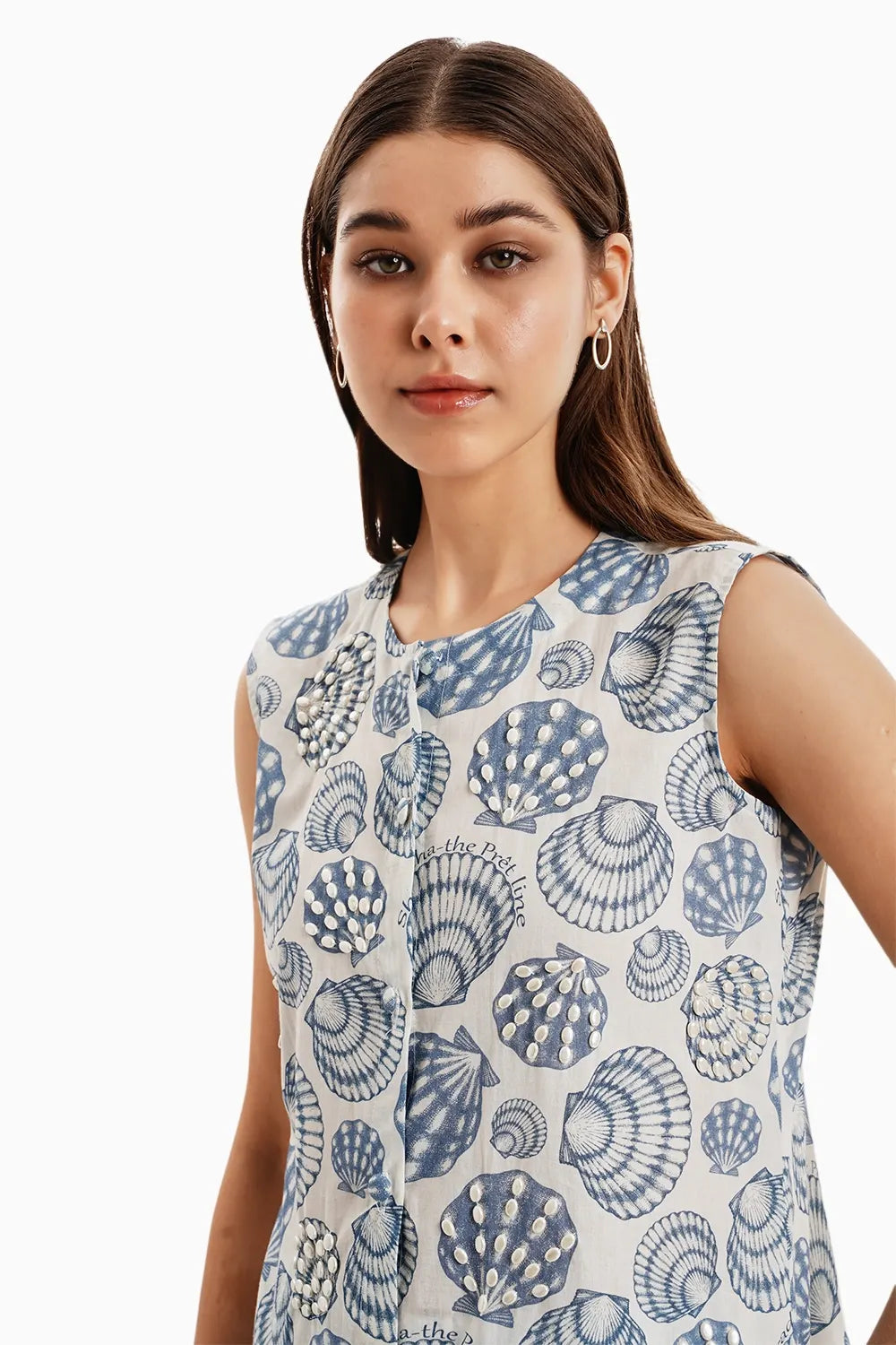 White Blue Cotton Sea Shells Set