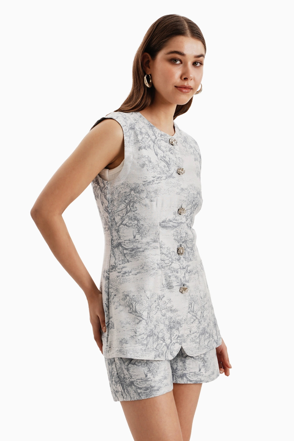 Blue Grey Silk Jacquard Set