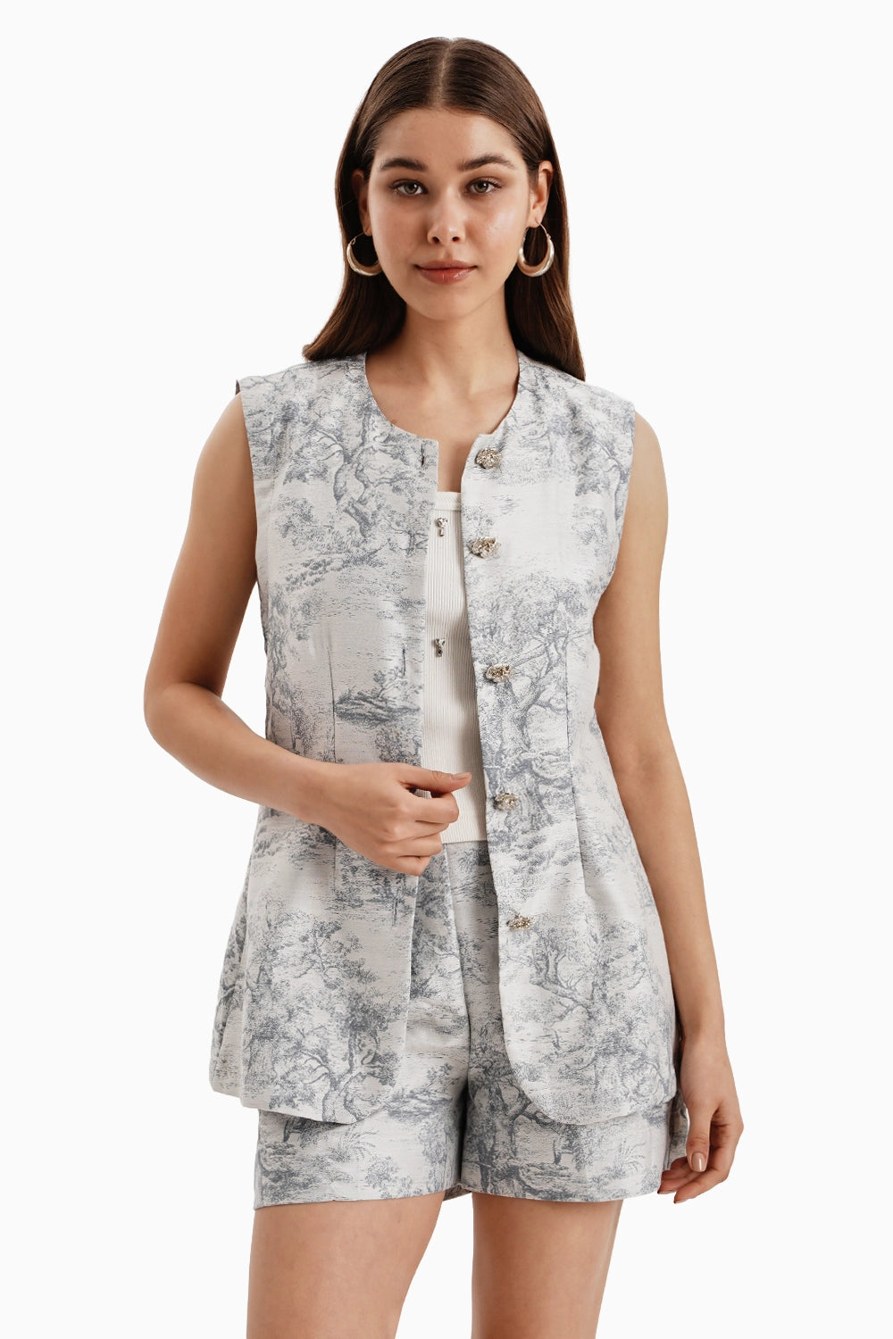 Blue Grey Silk Jacquard Set