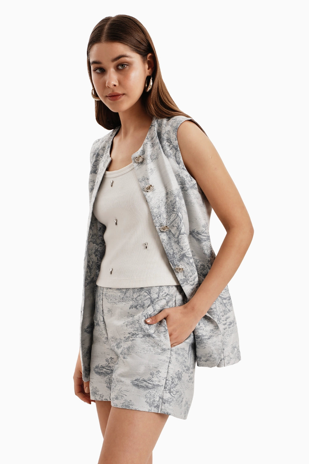 Blue Grey Silk Jacquard Set