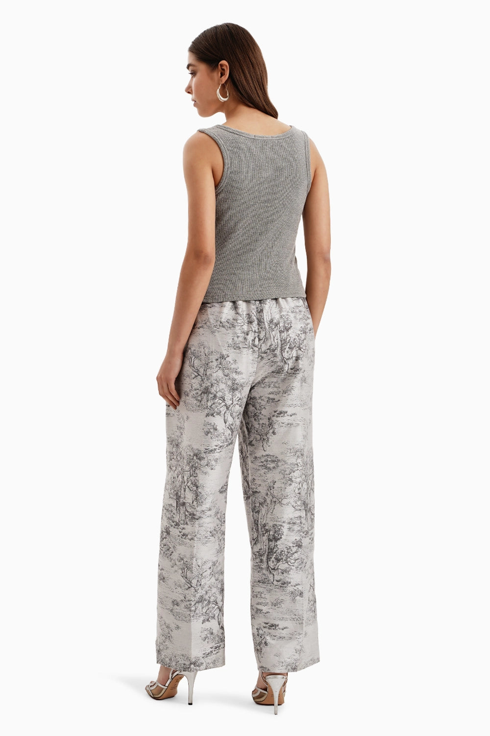 Grey White Silk Jacquard Pants and Tank Top