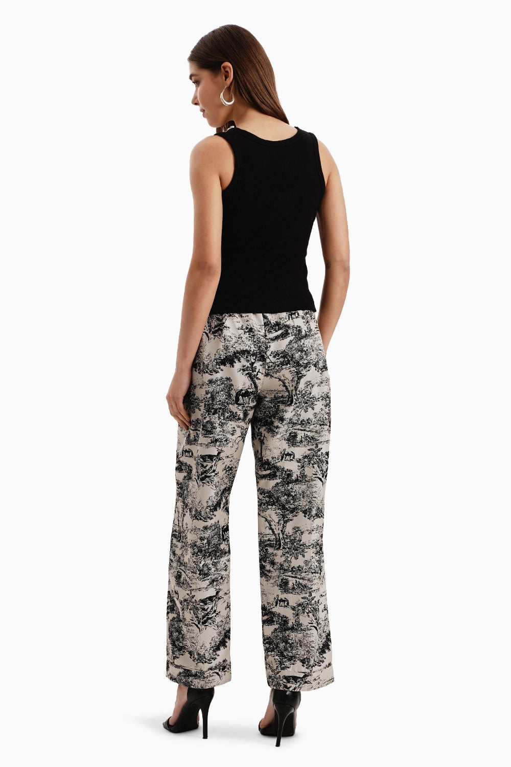 Black White Silk Jacquard Pants and Tank Top