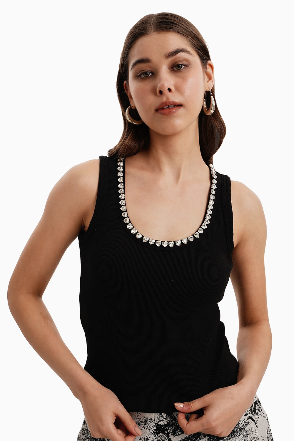 Black White Silk Jacquard Pants and Tank Top