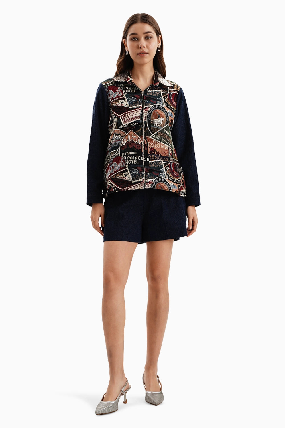 Stamp Jacquard Jacket Set With Dark Herringbone Sleeves