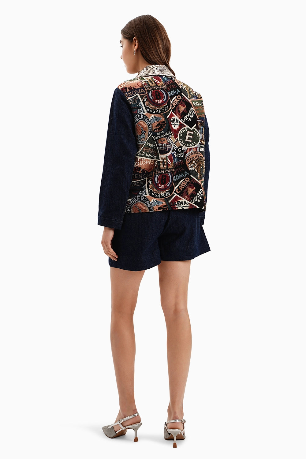 Stamp Jacquard Jacket Set With Dark Herringbone Sleeves