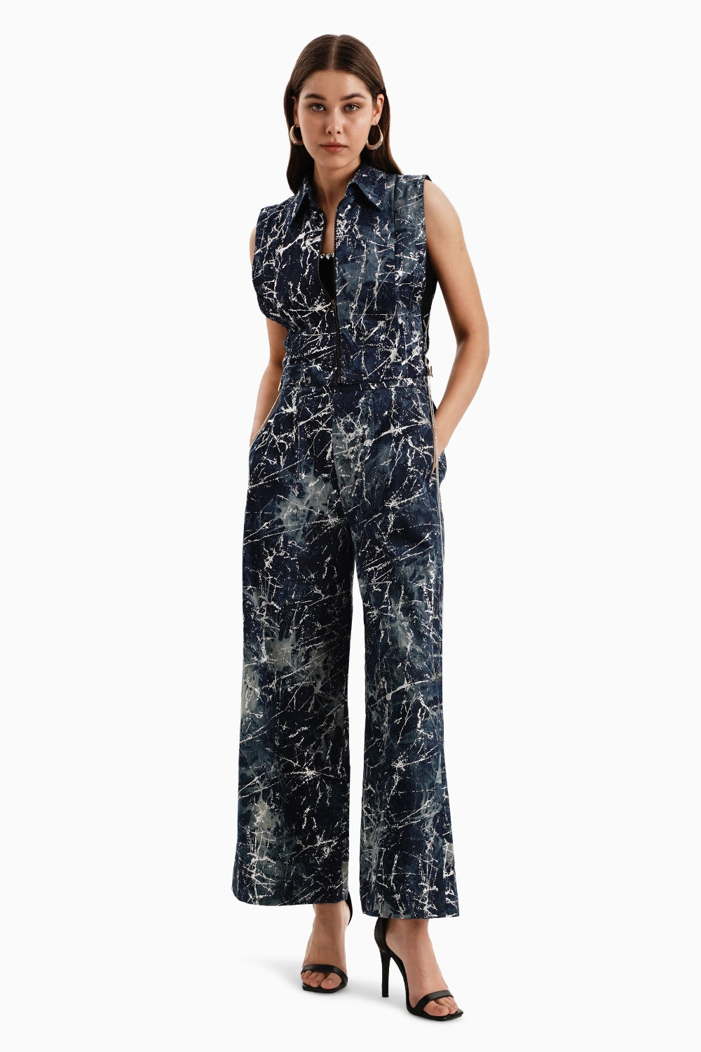 Dark Denim Marble Bib and Pants Set