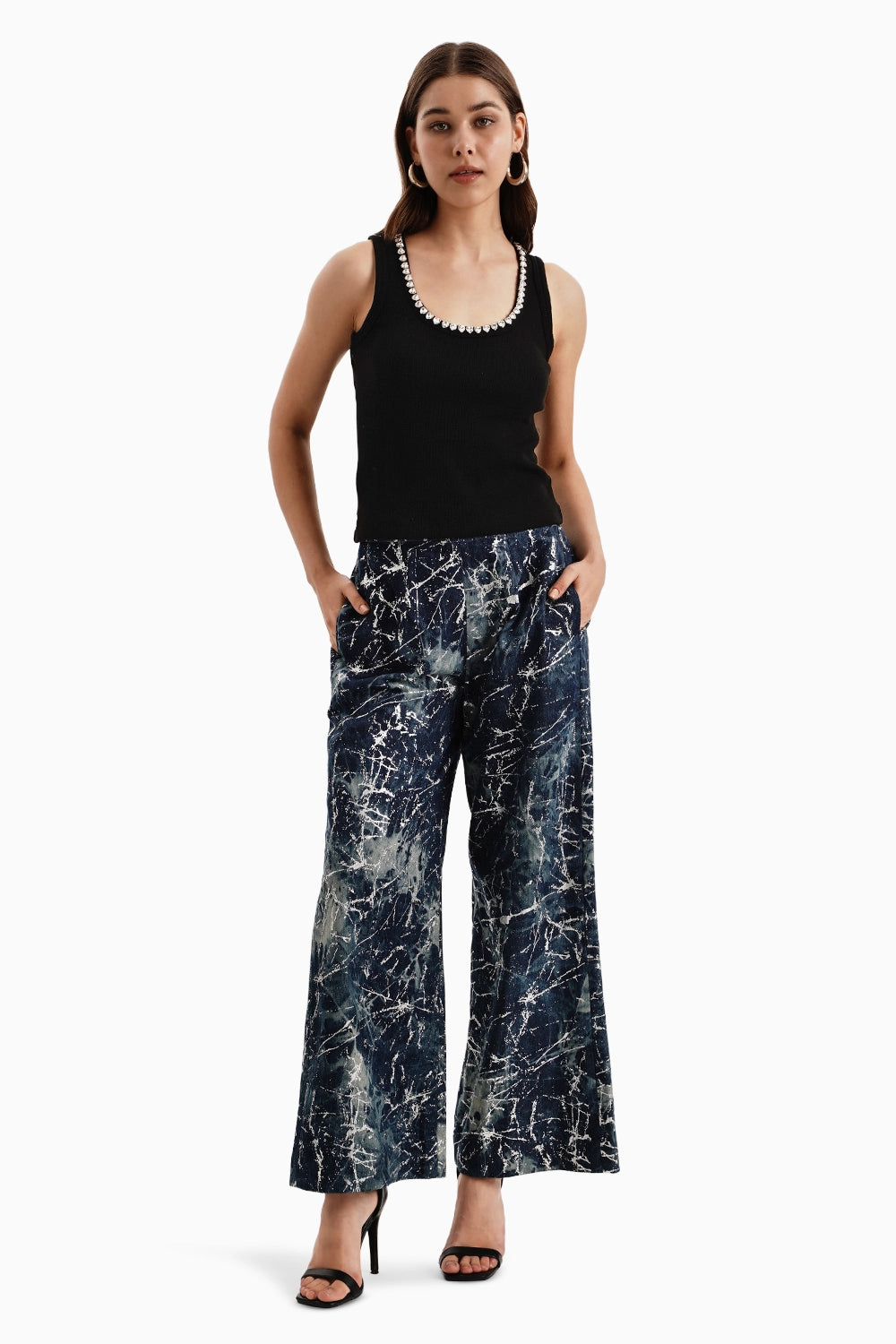 Dark Denim Marble Bib and Pants Set