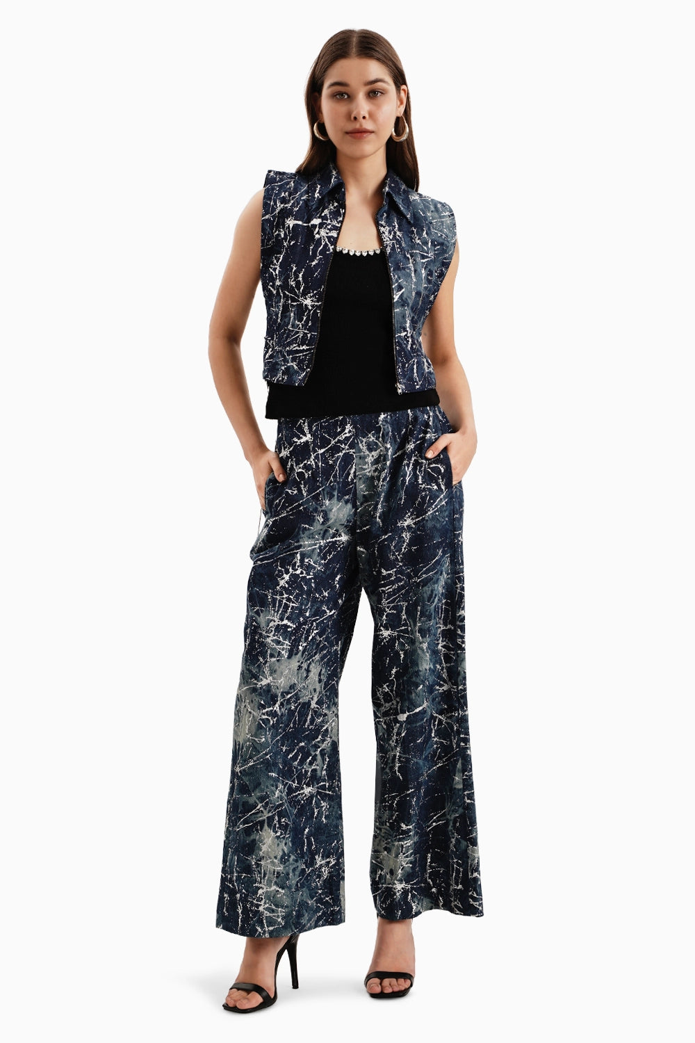 Dark Denim Marble Bib and Pants Set