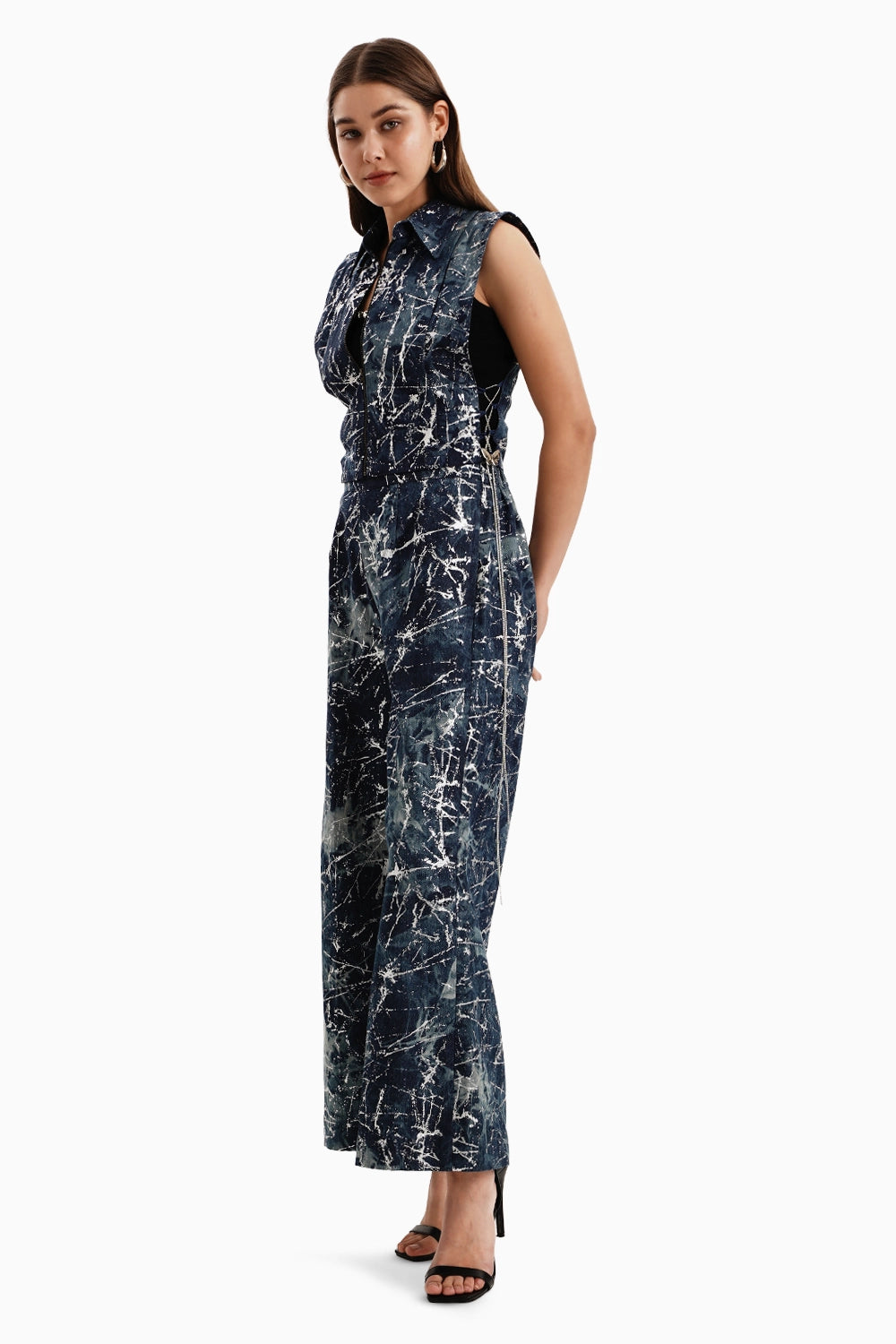 Dark Denim Marble Bib and Pants Set