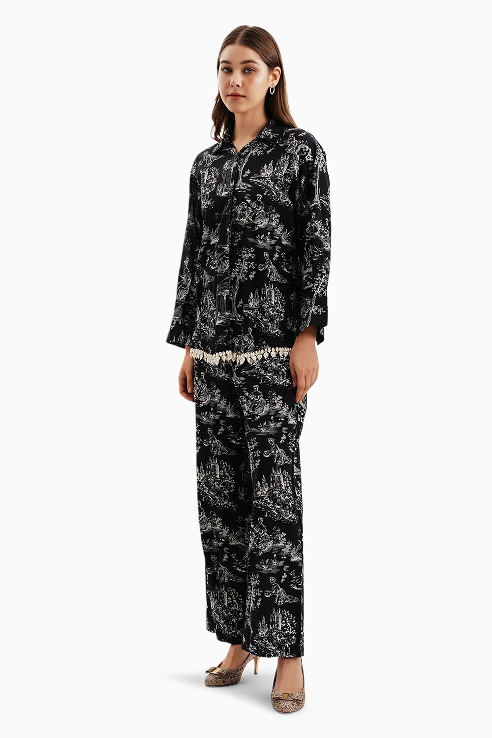 Black Cotton Mystic Castle Shirt Set