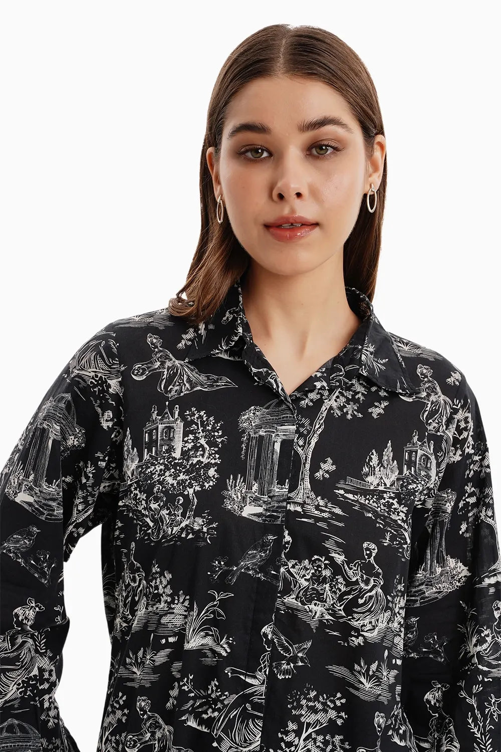 Black Cotton Mystic Castle Shirt Set
