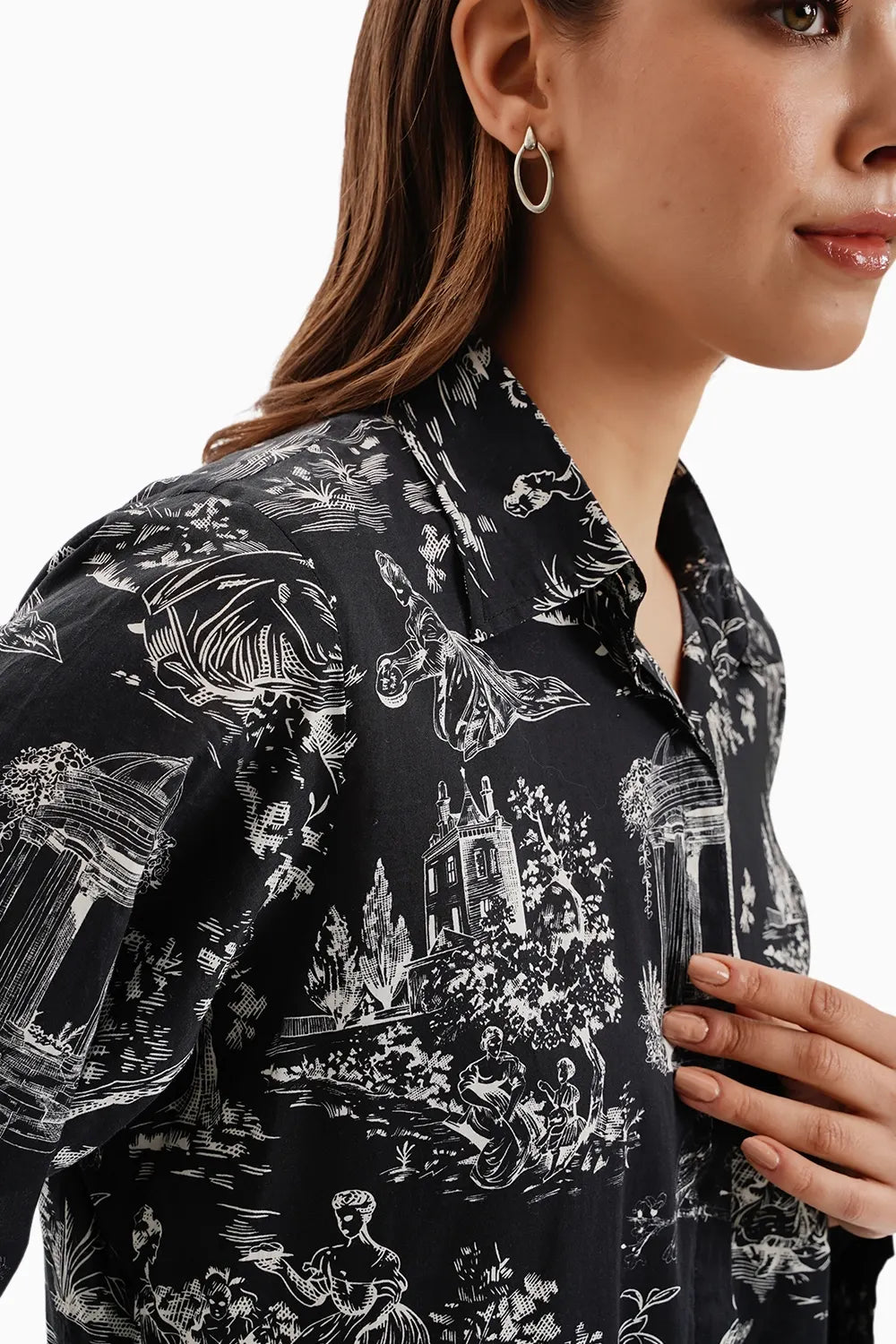 Black Cotton Mystic Castle Shirt Set