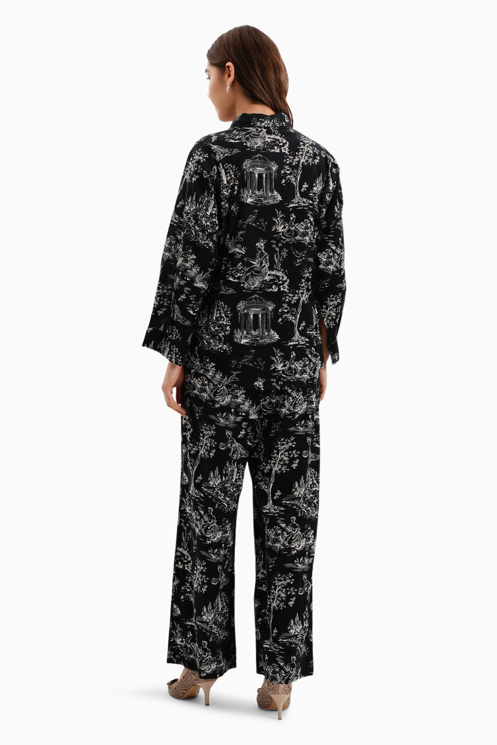 Black Cotton Mystic Castle Shirt Set