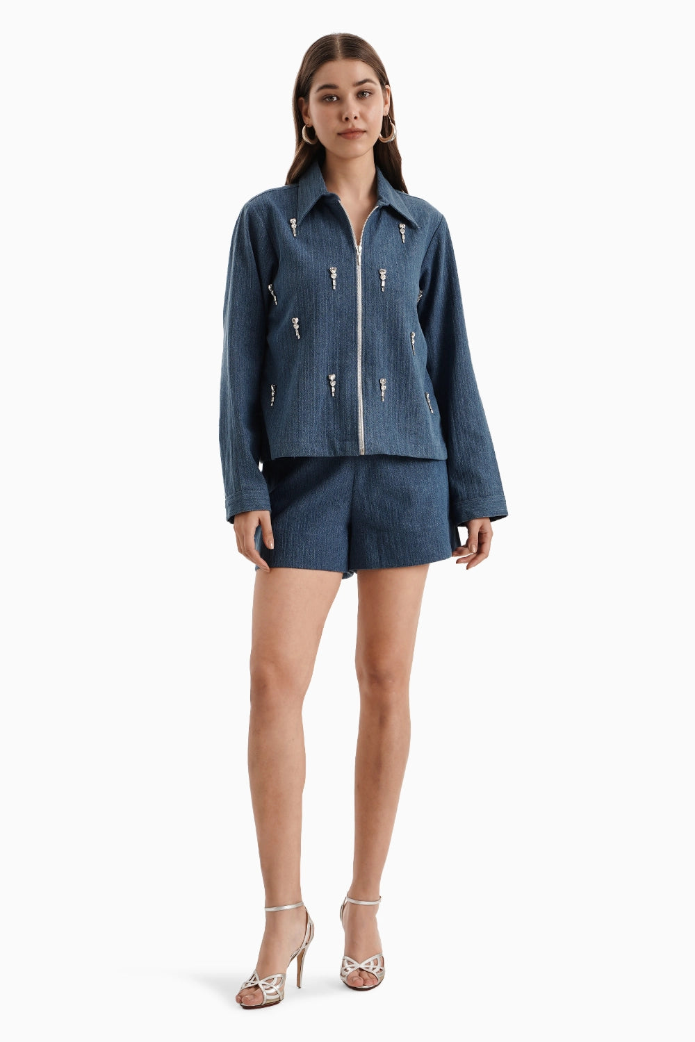 Medium Denim Herringbone Jacket and Shorts