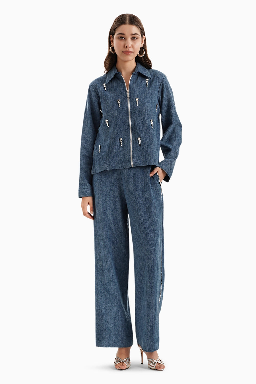 Medium Herringbone Jacket and Pants Denim Set