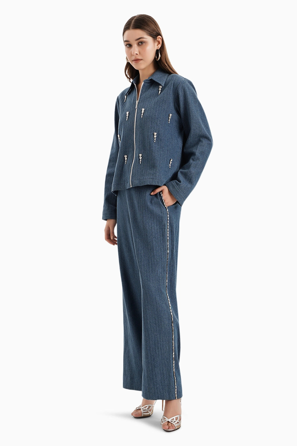 Medium Herringbone Jacket and Pants Denim Set