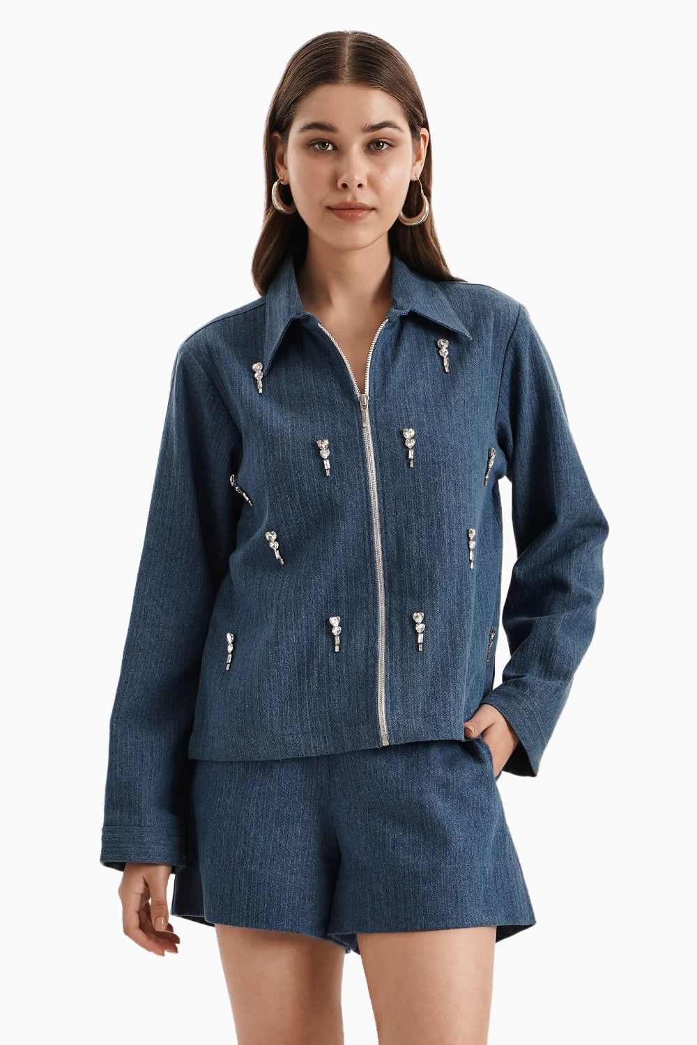 Medium Denim Herringbone Jacket and Shorts