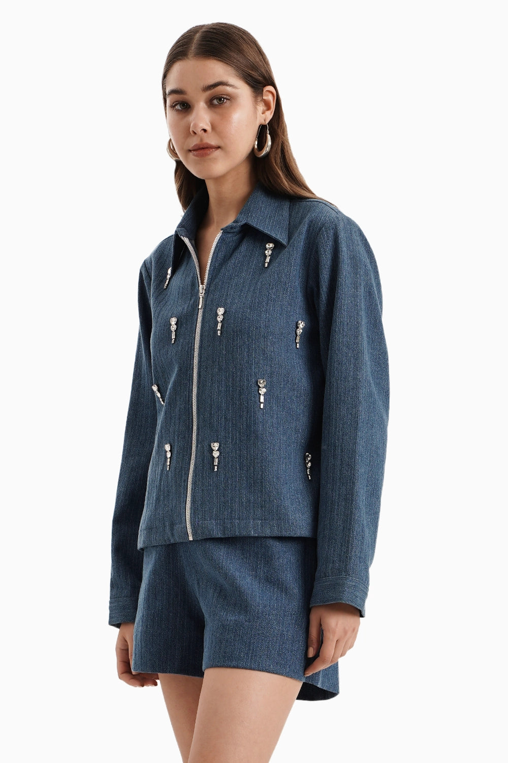 Medium Denim Herringbone Jacket and Shorts