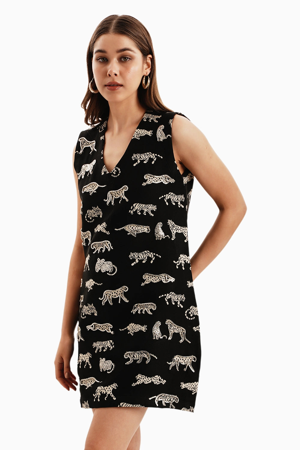 Black Leopard Jacquard Dress