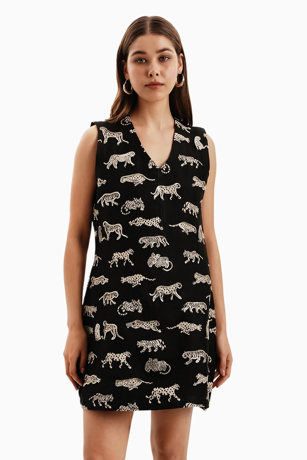 Black Leopard Jacquard Dress