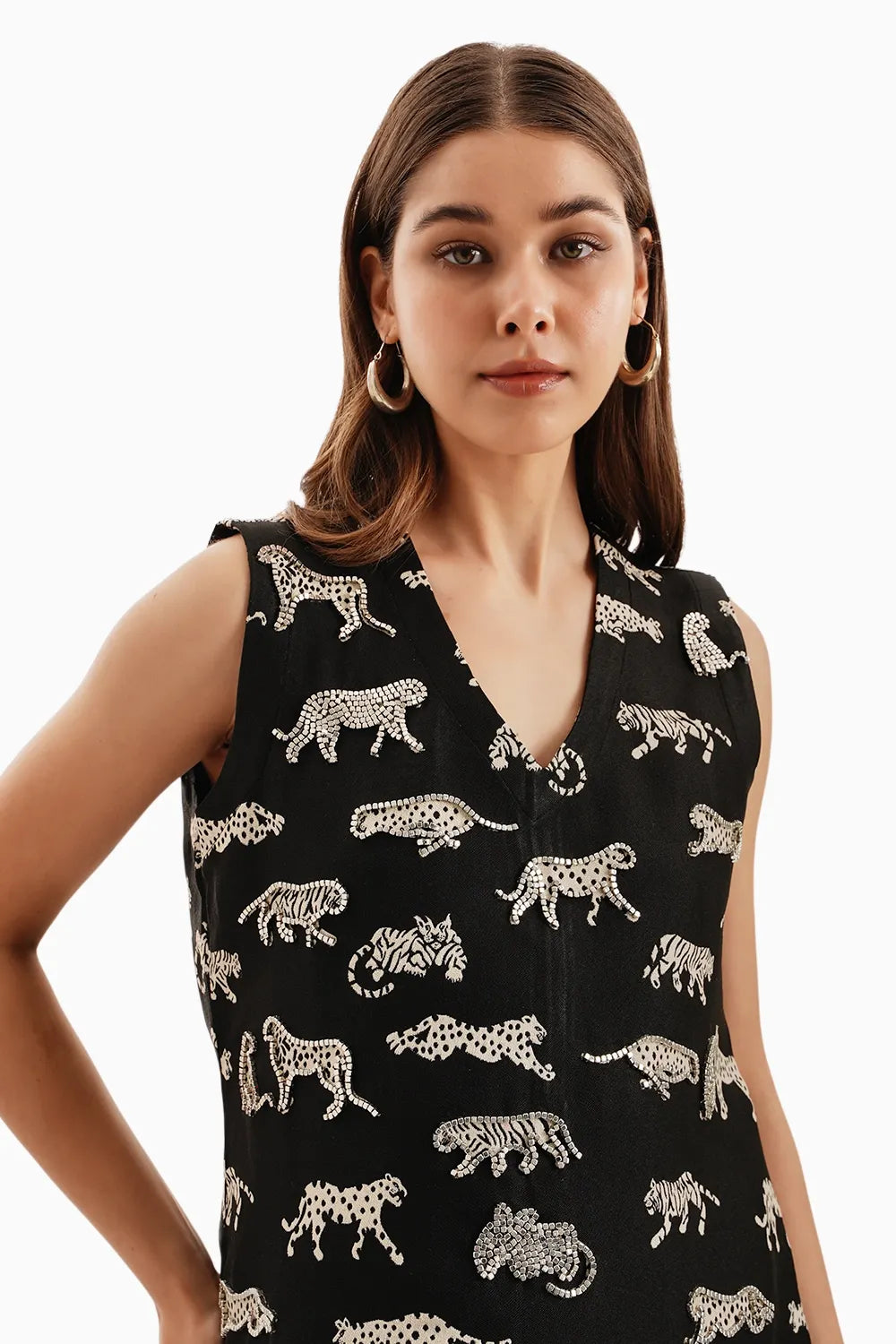 Black Leopard Jacquard Dress