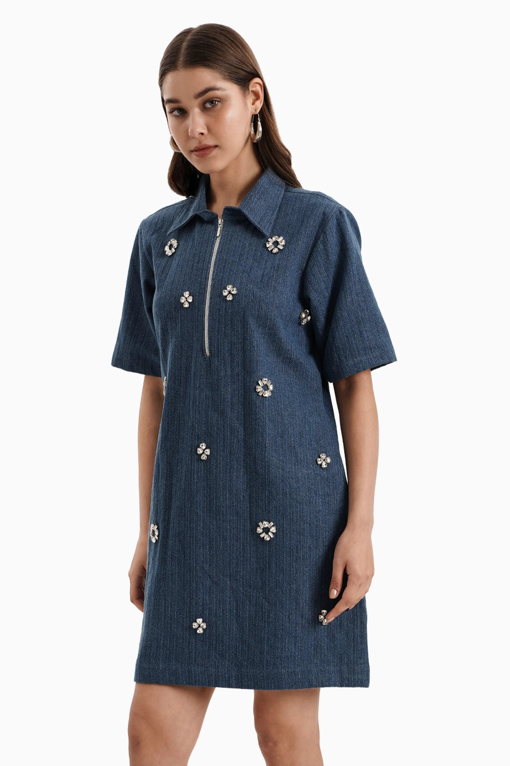 Medium Herringbone Denim Crystal Pendant Dress