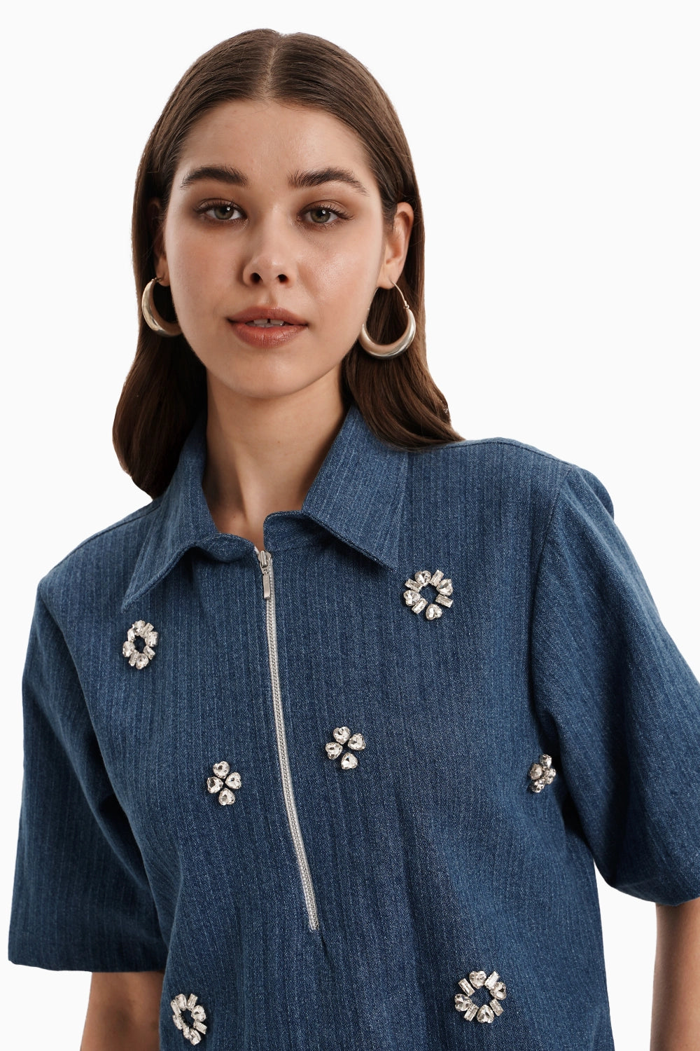 Medium Herringbone Denim Crystal Pendant Dress