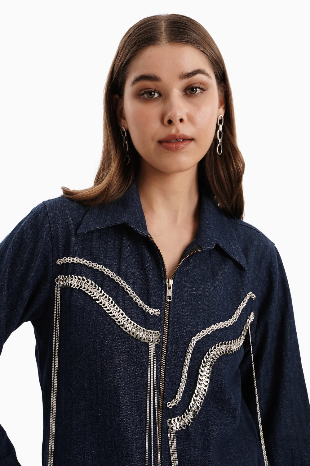 Dark Denim Herringbone Jacket and Skirt