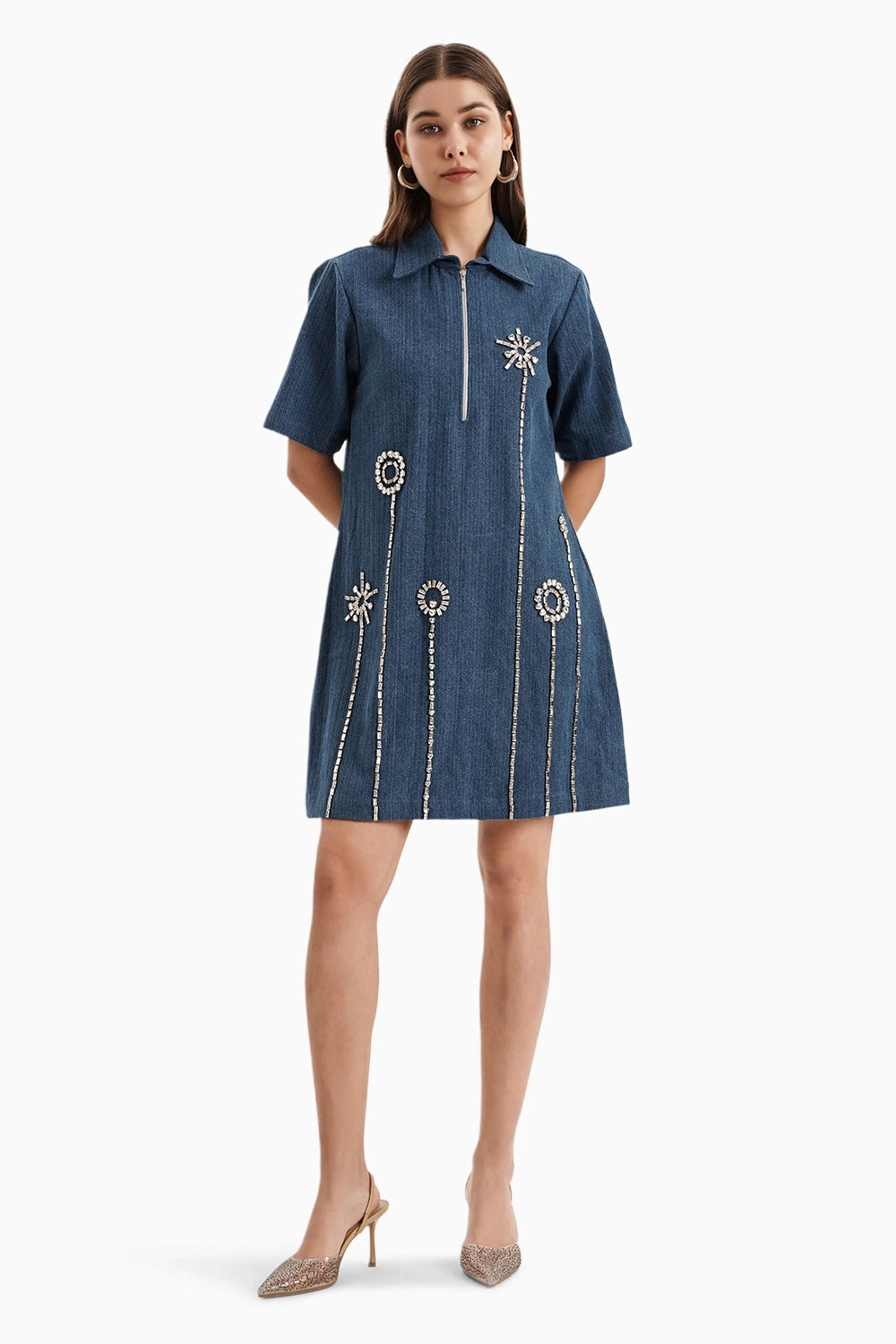 Medium Herringbone Denim Flower Dress