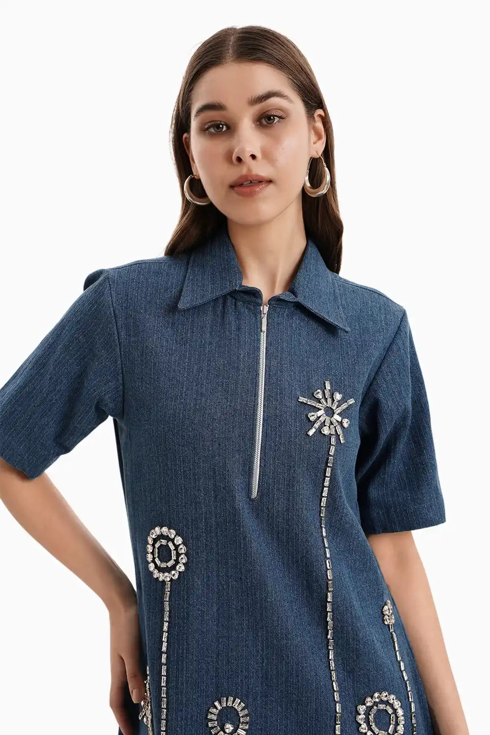 Medium Herringbone Denim Flower Dress