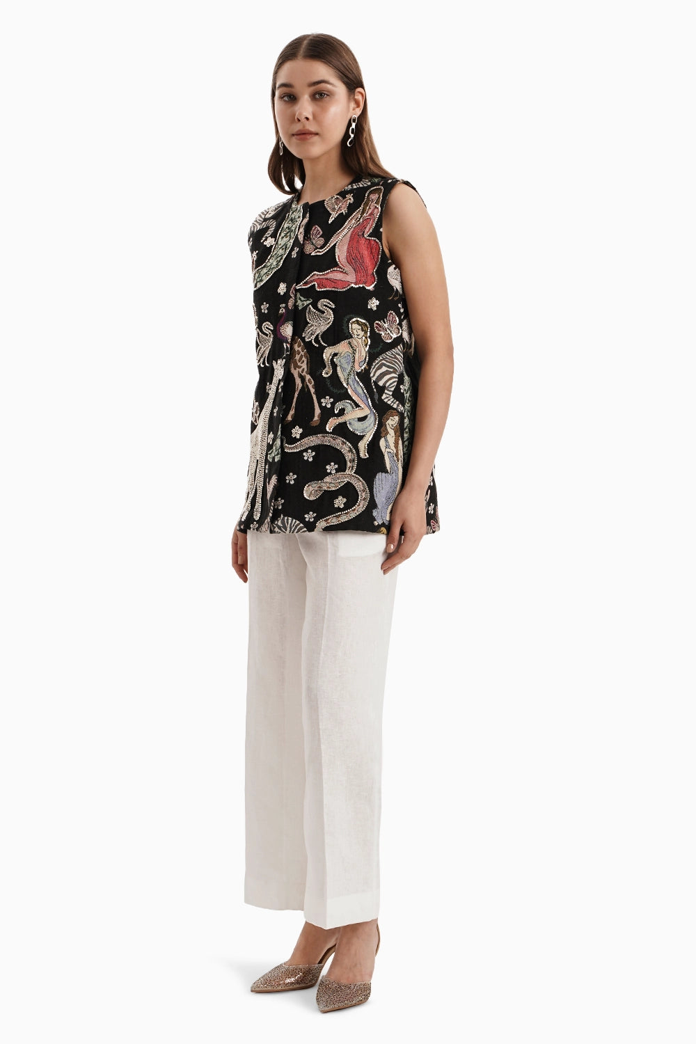 Black Animal Safari Jacket with White Linen Pants