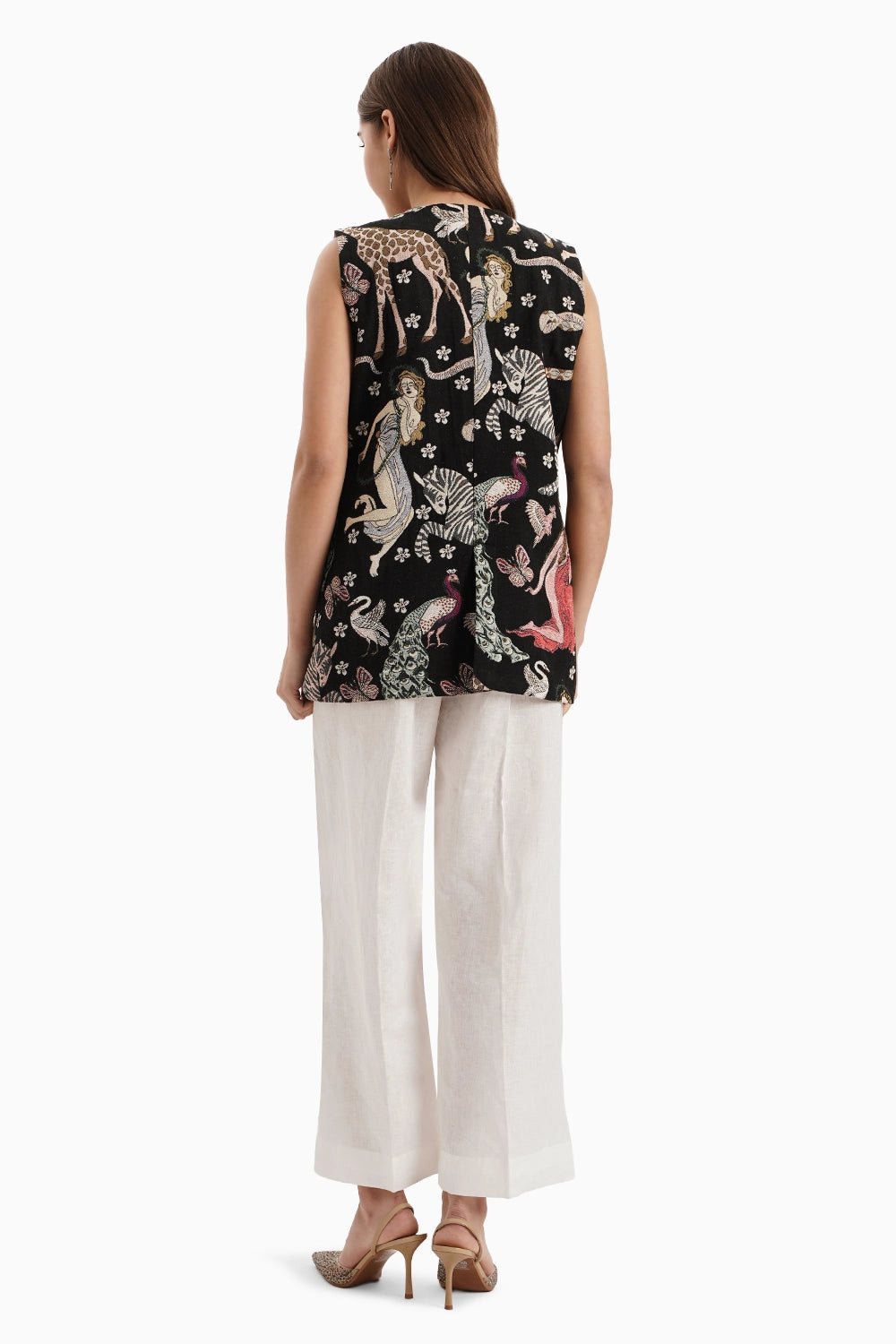 Black Animal Safari Jacket with White Linen Pants