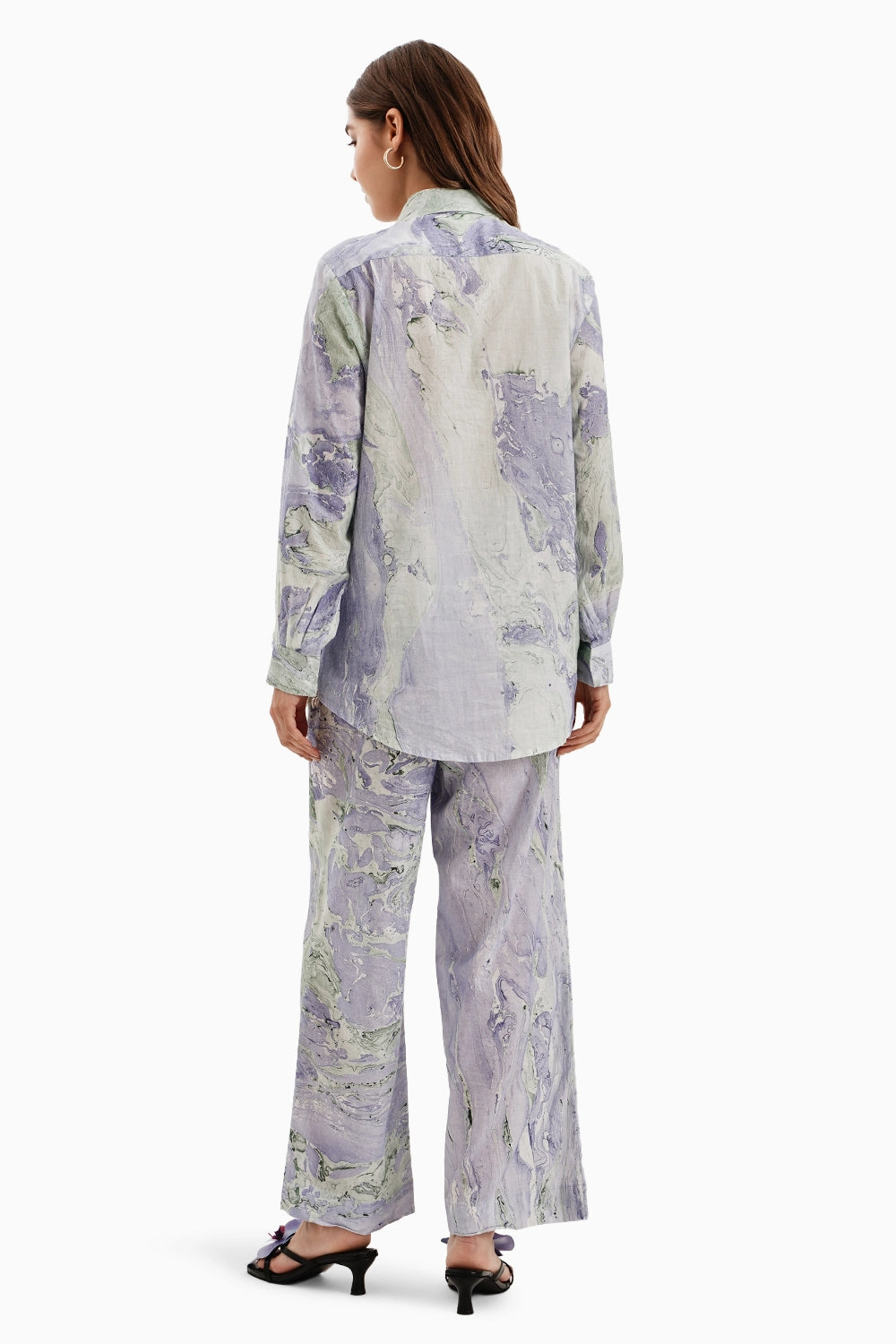 Blue Green Cotton Marble Shirt Set