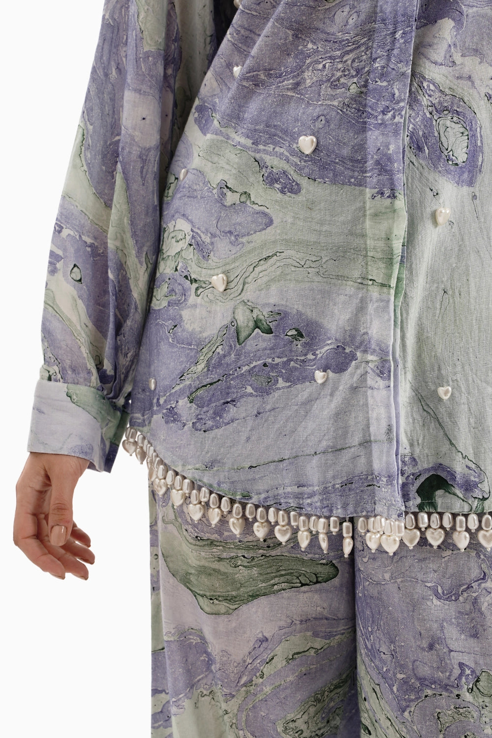 Blue Green Cotton Marble Shirt Set