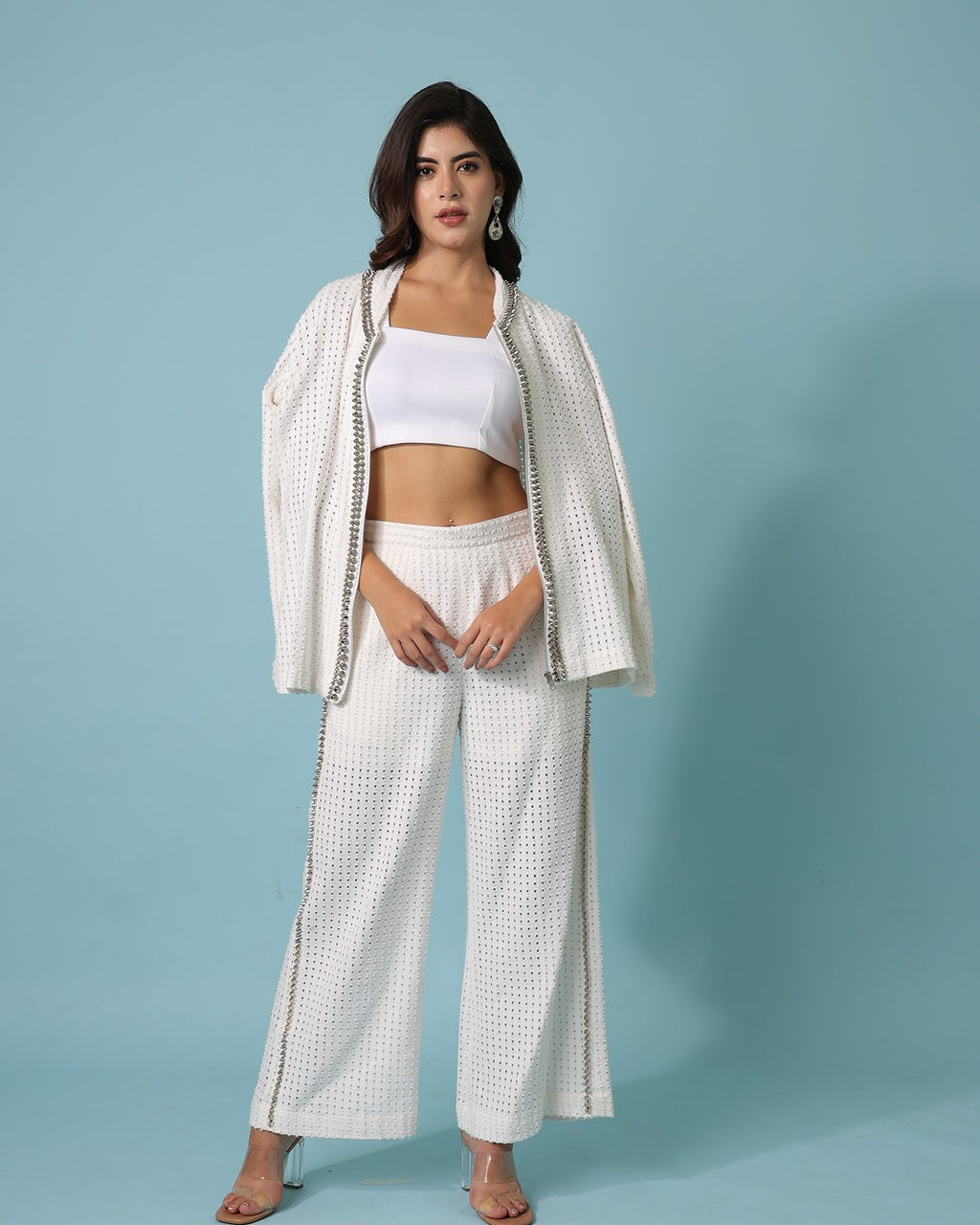 White Denim Shirt Jacket and Pants